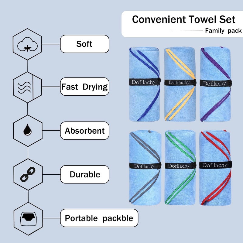 Dofilachy 6 Pack Camping Towel - Quick Dry Towel - Microfiber Travel Sports Towels - Super Absorbent Swim Towel (6, Blue) - Image 2